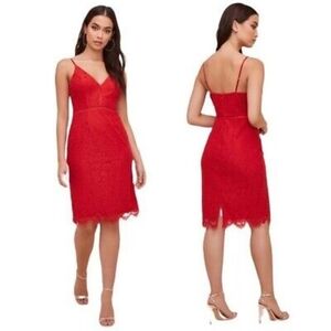 ASTR The Label Lace V Neck Dress Lattice Insert New Red Size S